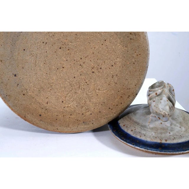 John Glick Ceramic Stoneware Blue Covered Vessel Signed and Stamped For Sale - Image 9 of 9