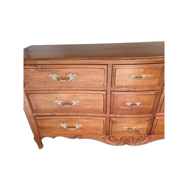 French Country 1990s Ethan Allen Legacy Maple 9 Drawer Triple Dresser French Country Chest Sideboard For Sale - Image 3 of 18