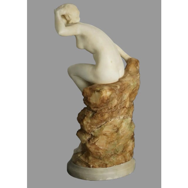 Italian Antique Art Nouveau Alabaster & Marble Sculpture Statue Nude Sea Nymph A. Del Perugia 1910 For Sale - Image 3 of 9