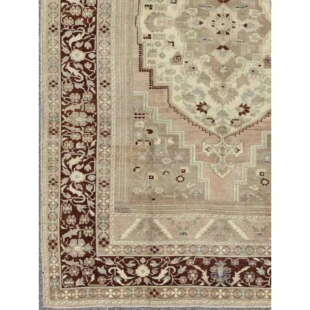 Tribal Charming Vintage Oushak Rug in Brown Border, Taupe, Blush and Gray/Green 7'5 X 11'4 For Sale - Image 3 of 9