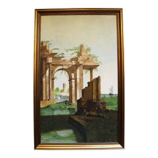 Early-Mid 20th Century European Painting of Italian Architectural Ruins For Sale