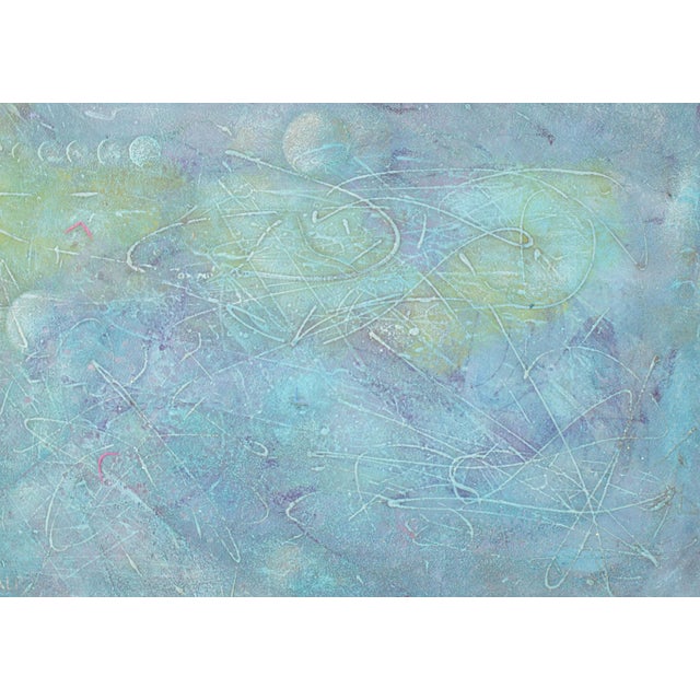 A mixed media painting by the American artist Anthony Louis Popcheff (1954-2000). This blue, green, and purple abstract...