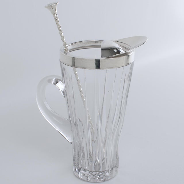 1940s Silver Plate and Crystal Barware Cocktail Martini Pitcher with Stirrer Spoon For Sale - Image 12 of 17