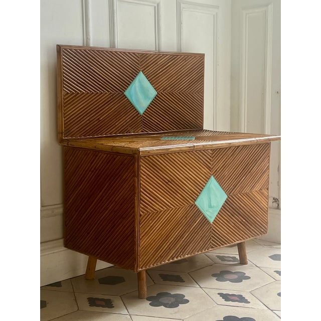 Wood Rattan Bench Chest, 1960s For Sale - Image 7 of 7