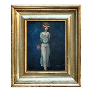 Vintage Boho Original Figurative Oil on Canvas For Sale