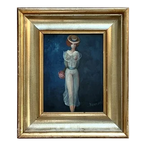 Vintage Boho Original Figurative Oil on Canvas
