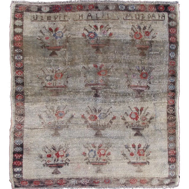 Square Turkish Vintage Oushak Rug With All-Over Flower Bouquet Pattern For Sale In Atlanta - Image 6 of 6