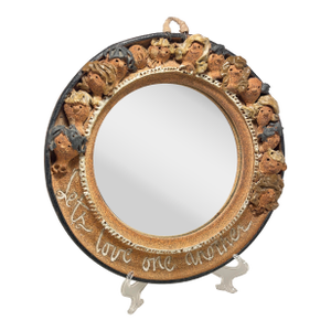 Vintage Helen Slater Metlox "Let's Love One Another" Folk Art Stoneware Pottery Wall Mirror