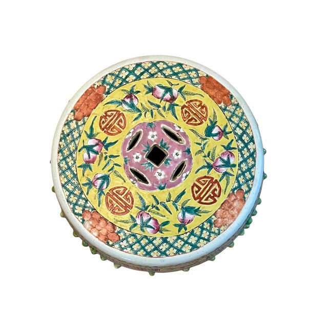 Chinoiserie Vintage Chinese Famille Rose Chinoiserie Ceramic Garden Stool For Sale - Image 3 of 11
