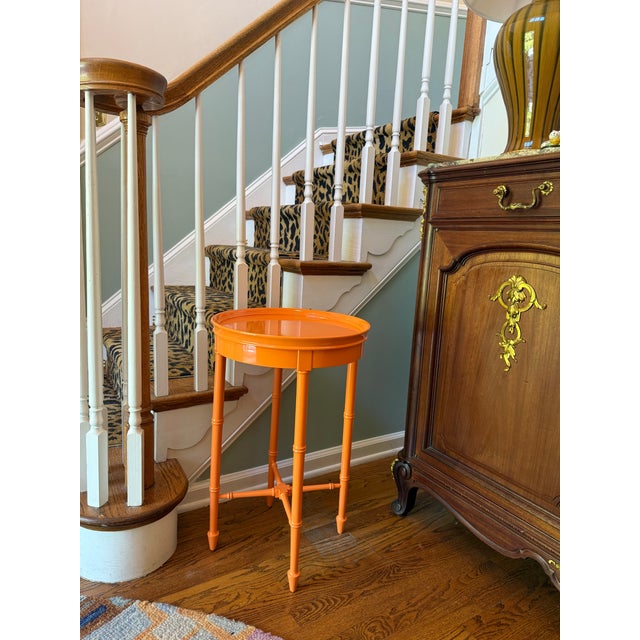 Modern Lacquered Faux Bamboo Table For Sale - Image 3 of 8