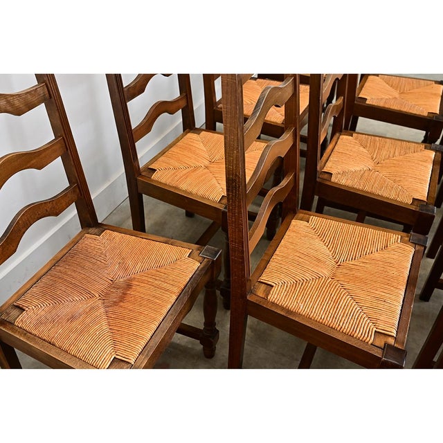 19th Century Set of 14 Ladder Back and Rush Seat Dining Chairs For Sale - Image 16 of 18