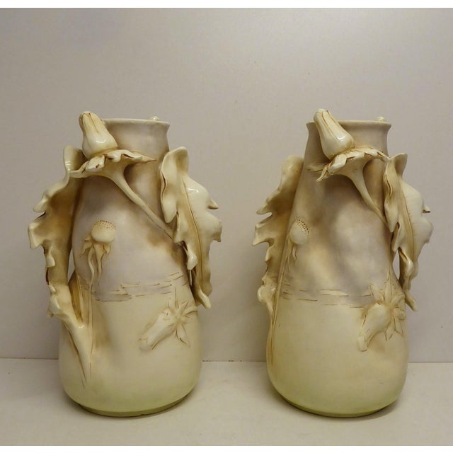 Art Nouveau Porcelain Thistles Vases attributed to Amphora / Riessner, Stellmacher, & Kessel, 1890s, Set of 2 For Sale - Image 9 of 18