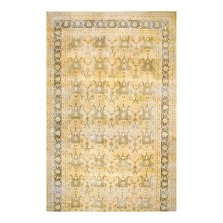 1920s Yellow Canary Floral Antique Persian Tabriz Rug 13'6" X 24'8" Knotted Pile Wool Carpet For Sale
