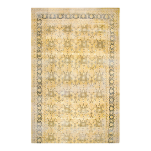 1920s Yellow Canary Floral Antique Persian Tabriz Rug 13'6" X 24'8" Knotted Pile Wool Carpet