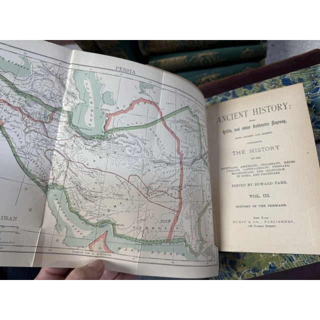 Antique Leather Wrapped Books, ‘Ancient History’ From Rollin & Other Authentic Sources - 4 Volume Set For Sale - Image 11 of 12