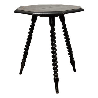 Antique English Ebonized Tripod Table With Inlay Detail For Sale