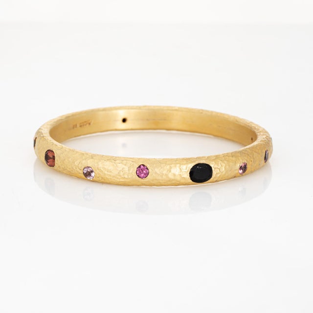 Contemporary Rainbow Tourmaline Bangle Bracelet Silver 24k Gold Plate Fine Estate Jewelry For Sale - Image 3 of 5