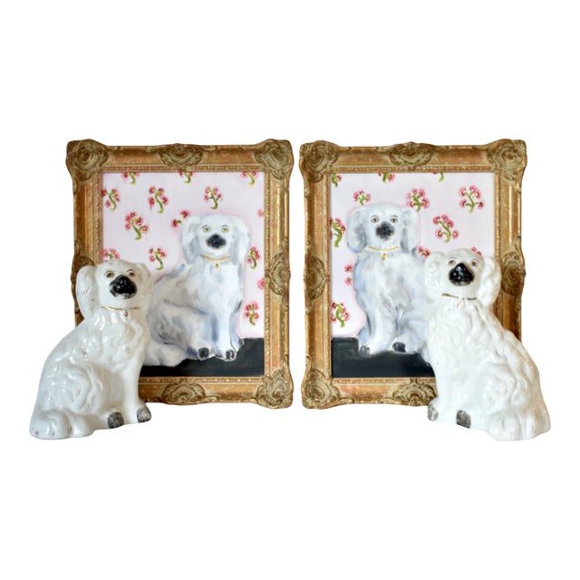 Chloe & Charles the White Staffordshire Dogs and Their Portraits For Sale