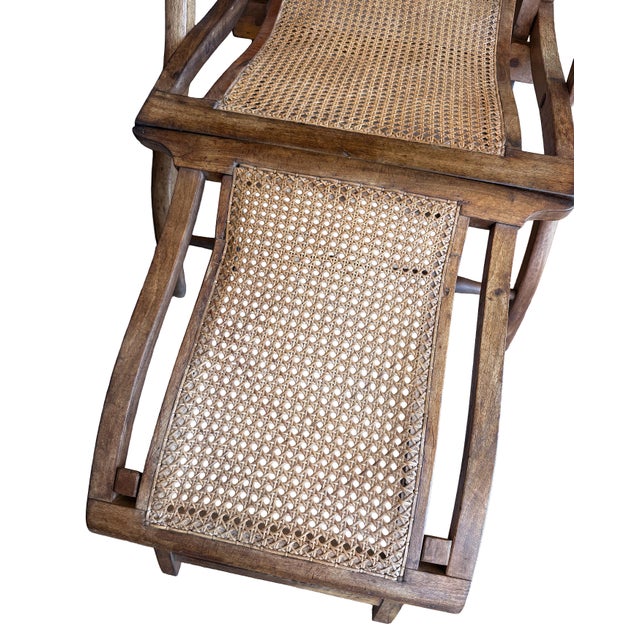 French Cruise Liner Deck of Lounge Chair of Teak and Cane For Sale - Image 9 of 14