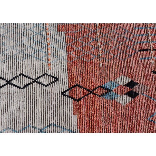 Textile Modern Moroccan Rug With Abstract Design in Copper, Lt. Blue 8'3 X 11' For Sale - Image 7 of 12