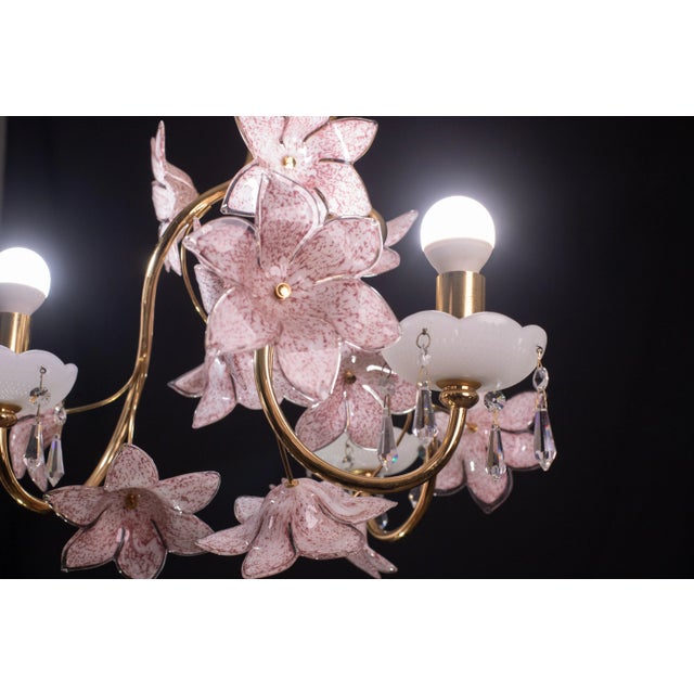 Pink Flowers Murano Chandelier, 1970s For Sale - Image 10 of 12
