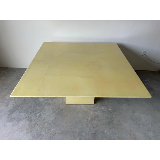1980s 1980s Karl Springer Style Lacquered Goatskin Square Pedestal Dining or Conference Table For Sale - Image 5 of 12
