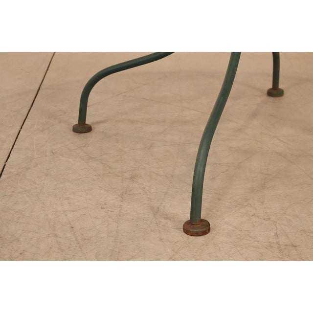 Green Wrought Iron Vintage Round Patio Table And Four Chairs Set For Sale - Image 8 of 18