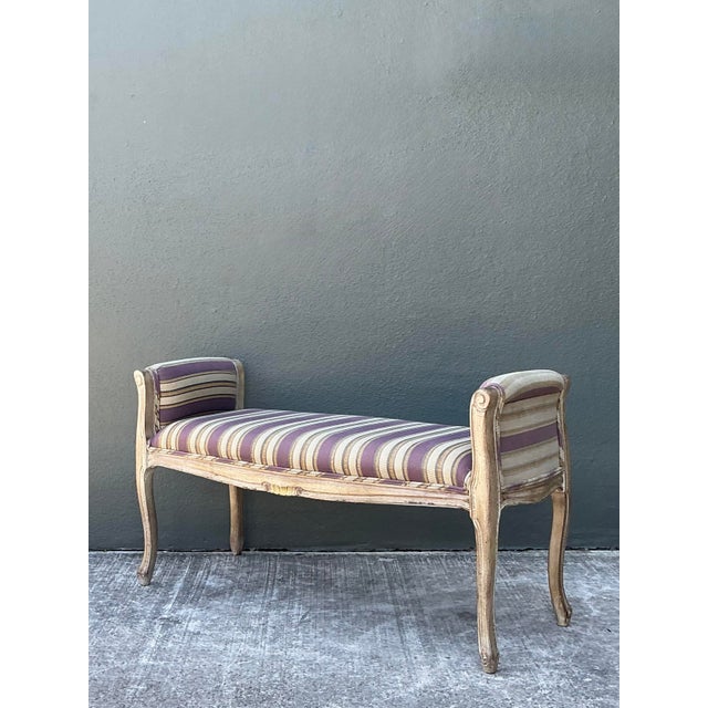 Cream Vintage Louis XV Striped Bench For Sale - Image 8 of 12