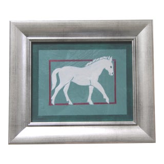 Horse Minimalism Folk Art Expressionism Gray Green-Gray Original Oil Painting by Cleo Plowden For Sale