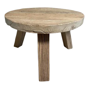 Elm Wood Round Tri Leg Side Table