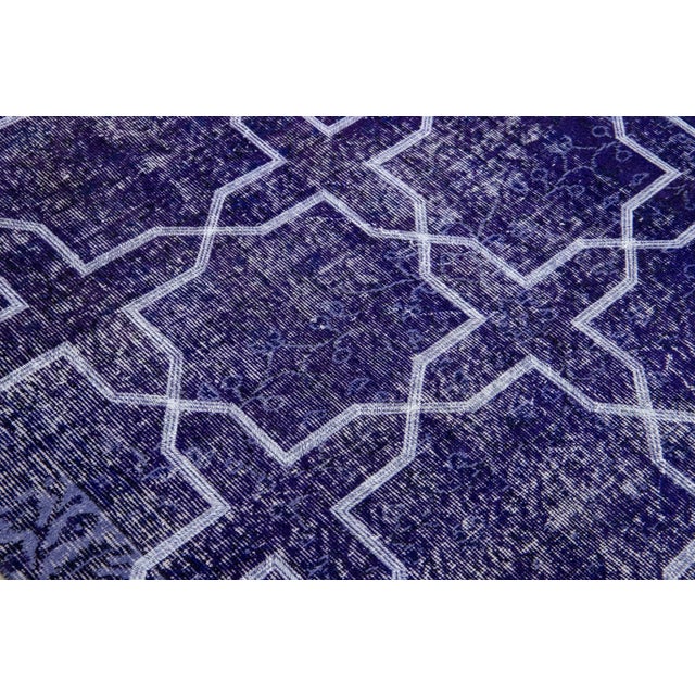 Modern Blue Turkish Handmade Geometric Pattern Wool Gallery Rug For Sale - Image 10 of 11
