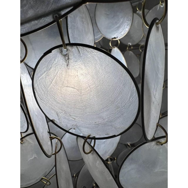 Vintage Mid Century Modern Capiz Hanging Chandelier Shell Lamp Brass 1960s For Sale - Image 10 of 10