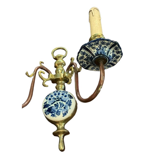 Mid 20th Century Dutch Delft Hand Painted Sconces - Pair For Sale - Image 10 of 13