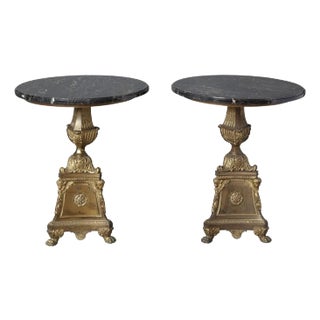 19th Century French Empire Style Marble and Gilt Bronze Side Tables - A Pair For Sale