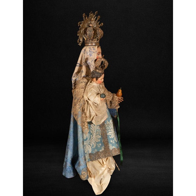 Gold 17th Century Baroque Spanish Virgin and Child Figure with Silver Crown For Sale - Image 8 of 10