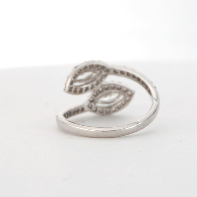 18k White Gold Diamond Ring With Marquise & Pavé Halo Design For Sale - Image 4 of 9