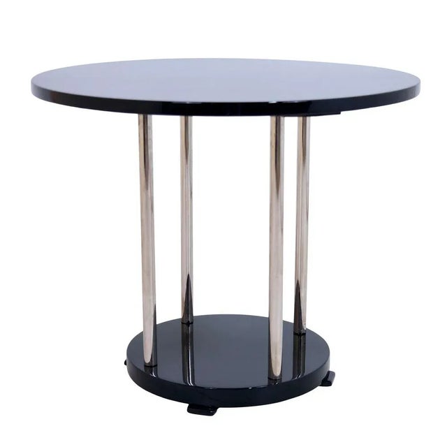 French Art Deco Style Side Table in Black Piano Lacquer with Chromed Tubes, 1940s For Sale - Image 6 of 6