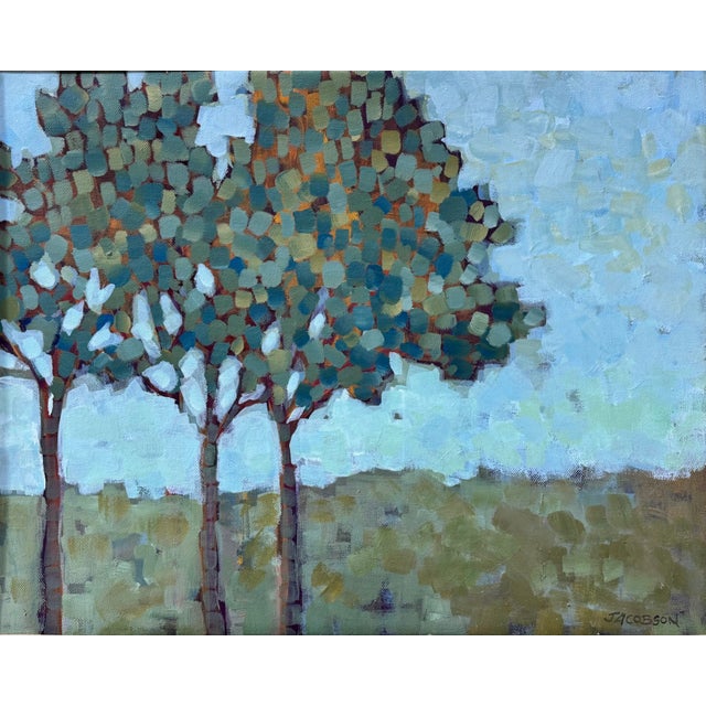 2010s Textural Serenity: Jacobson's Three Little Trees. Oil Painting For Sale - Image 5 of 13