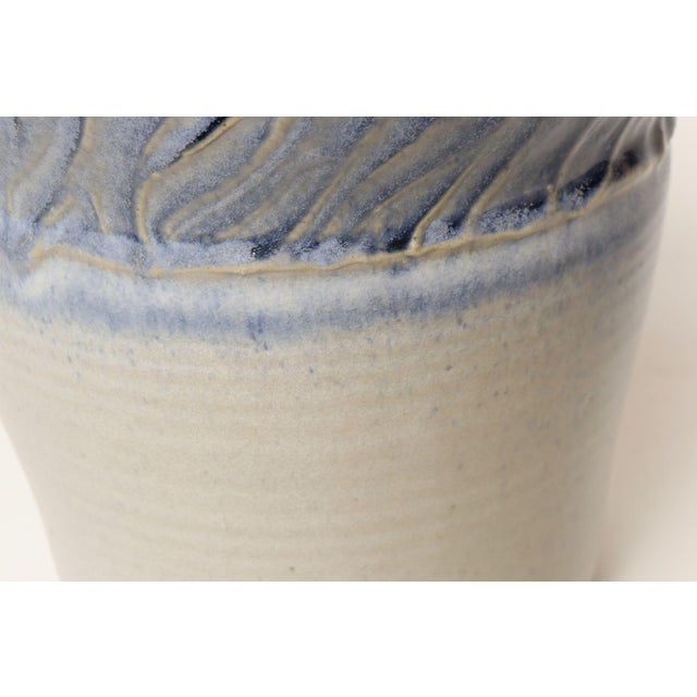Vintage Navy and Pale Blue Incised Studio Ceramic Planter by Deanna Nichols For Sale - Image 12 of 15
