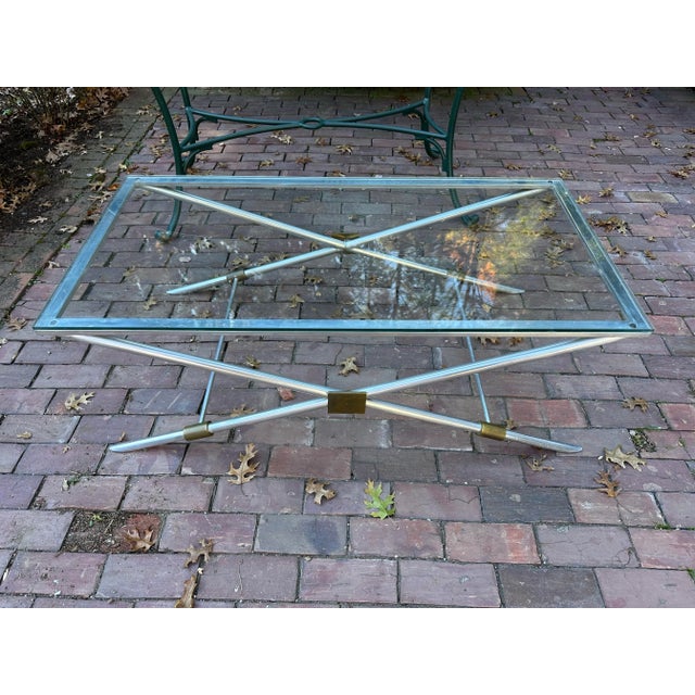 John Vesey John Vesey v-41 X-Leg Aluminum Brass Coffee Table Mid Century Modern For Sale - Image 4 of 12