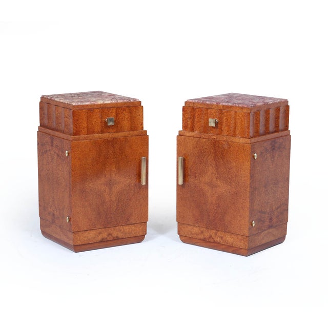 French Art Deco Bedside Tables in Amboyna and Marble, 1930s, Set of 2 For Sale - Image 15 of 15