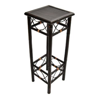 Vintage Brighton Chinoiserie Rattan Bamboo Stand, Side or End Table, Column 1970 For Sale