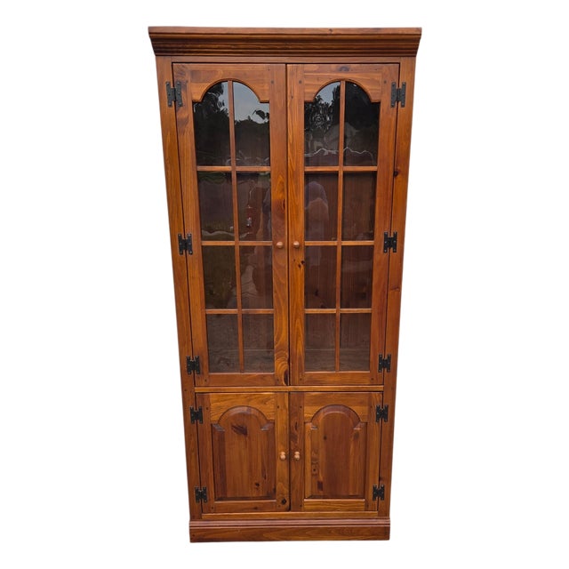 Ethan Allen Country Craftsman Hutch China Cabinet Shelf Display Knotty Pine For Sale