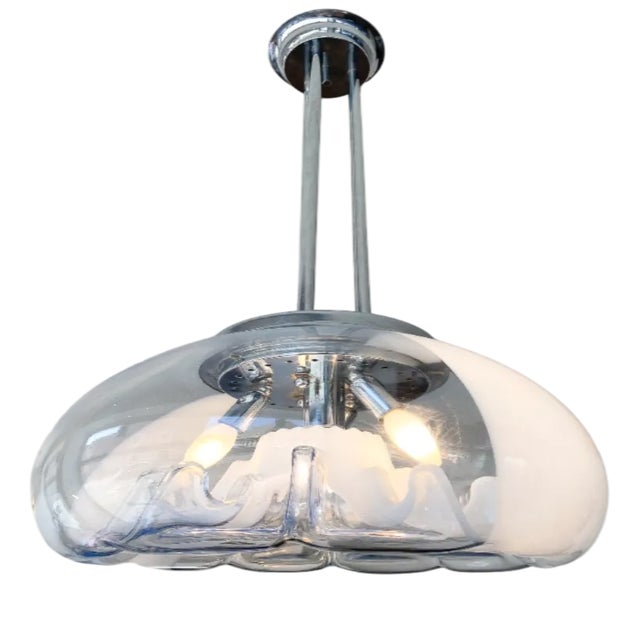 Glass Chrome Pendant Lamp attributed to T. Zuccheri, Italy, 1970s For Sale