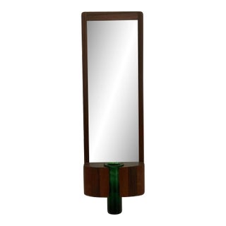 Mid Century Wall Mirror by Raiders Fabernik With Signed Holmgaard Vase For Sale