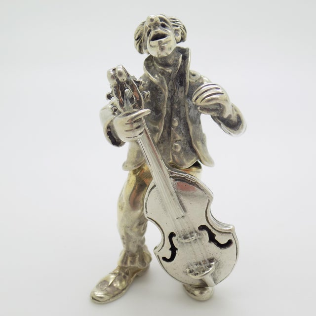 Vintage Italian Silver 800 Clown with Contrabass Figurine by Angini, Arezzo, 1970s For Sale - Image 3 of 11