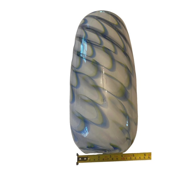 Vintage Hand Blown Blue Green White Swirled Art Glass Vase by Eastern Art Glass For Sale - Image 11 of 13
