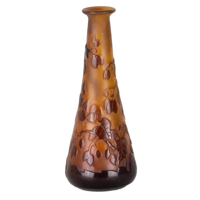 Clover Tree Brown Glass Vase by Emile Gallé, 20th Century For Sale
