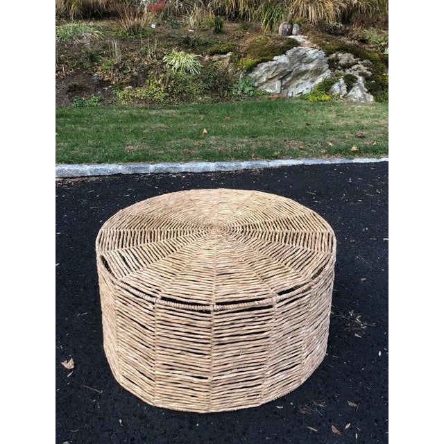 2000 - 2009 Weaved Seagrass Drum Coffee Table With Glass Top For Sale - Image 5 of 12