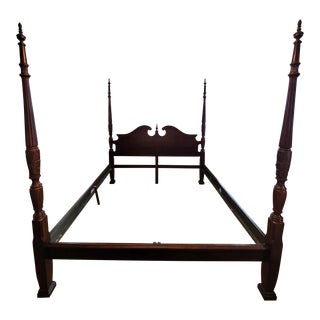 Universal Furniture Mahogany Chippendale King Size Low Country Rice Carved Poster Bed For Sale